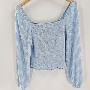 Ava Rose Powder Blue Long Sleeve Smoked Cropped Top Womens Size Large